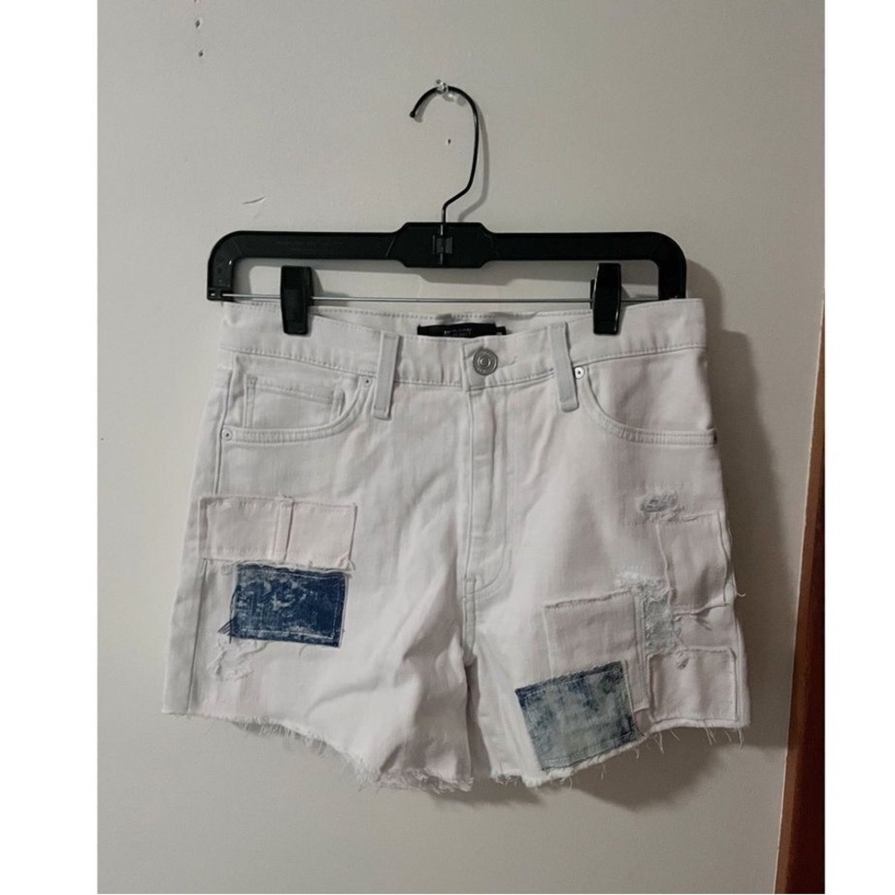 White Denim Patchwork Shorts - image 1